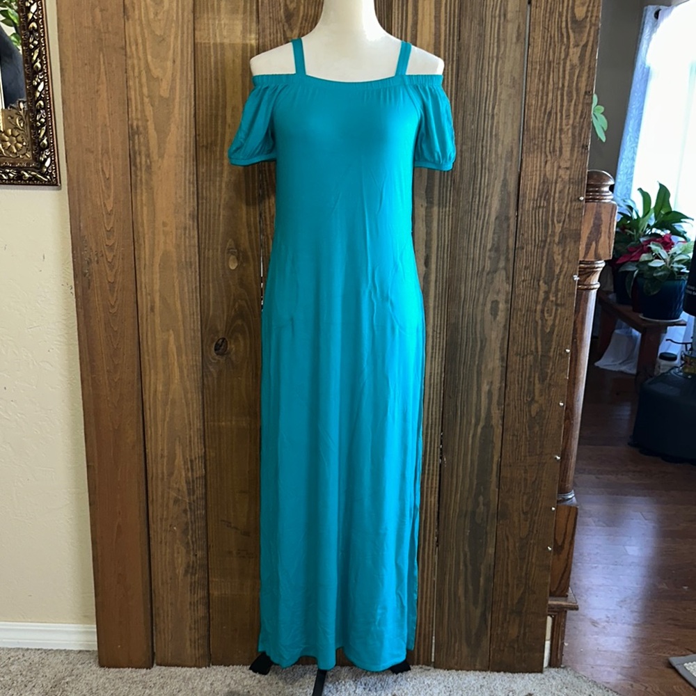 Teal Off-Shoulder Maxi Dress